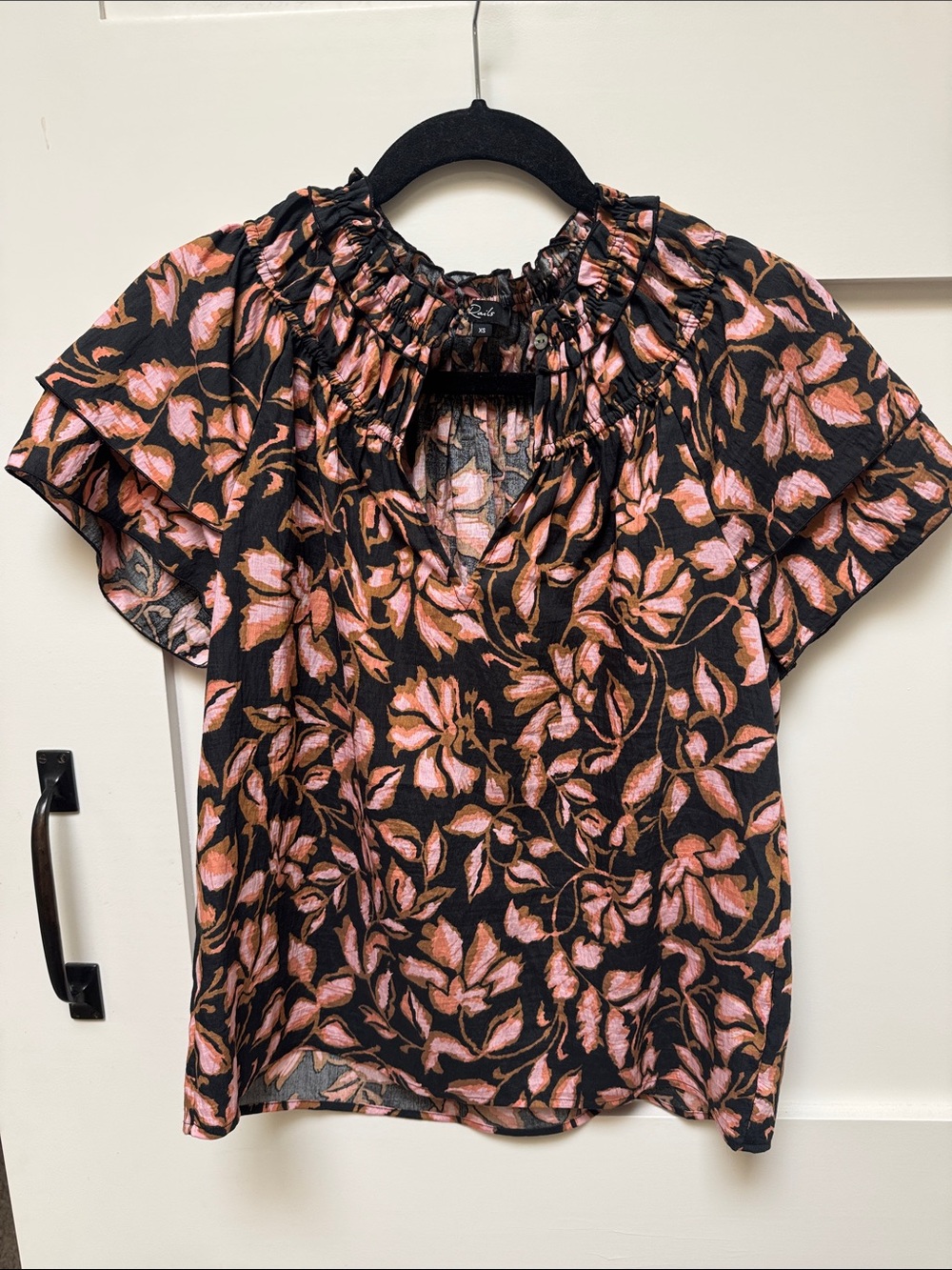 Rails Black Blouse with Pink Floral Print